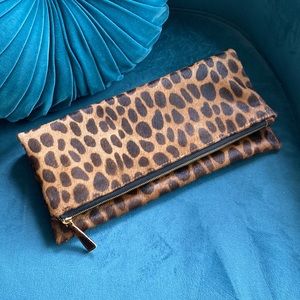 NWOT Leopard clutch, fold over clutch, Big spot, leopard print leather clutch